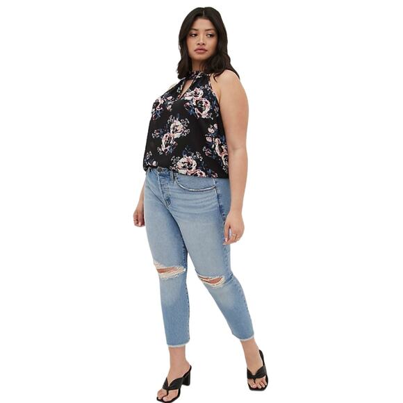 Torrid NWT Keyhole Halter - Georgette Floral Black Size 3X High Neck Sleeveless - Picture 5 of 9